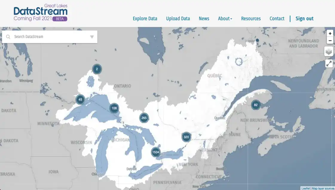 Great Lakes DataStream screenshot showing the boundaries of the new hub.